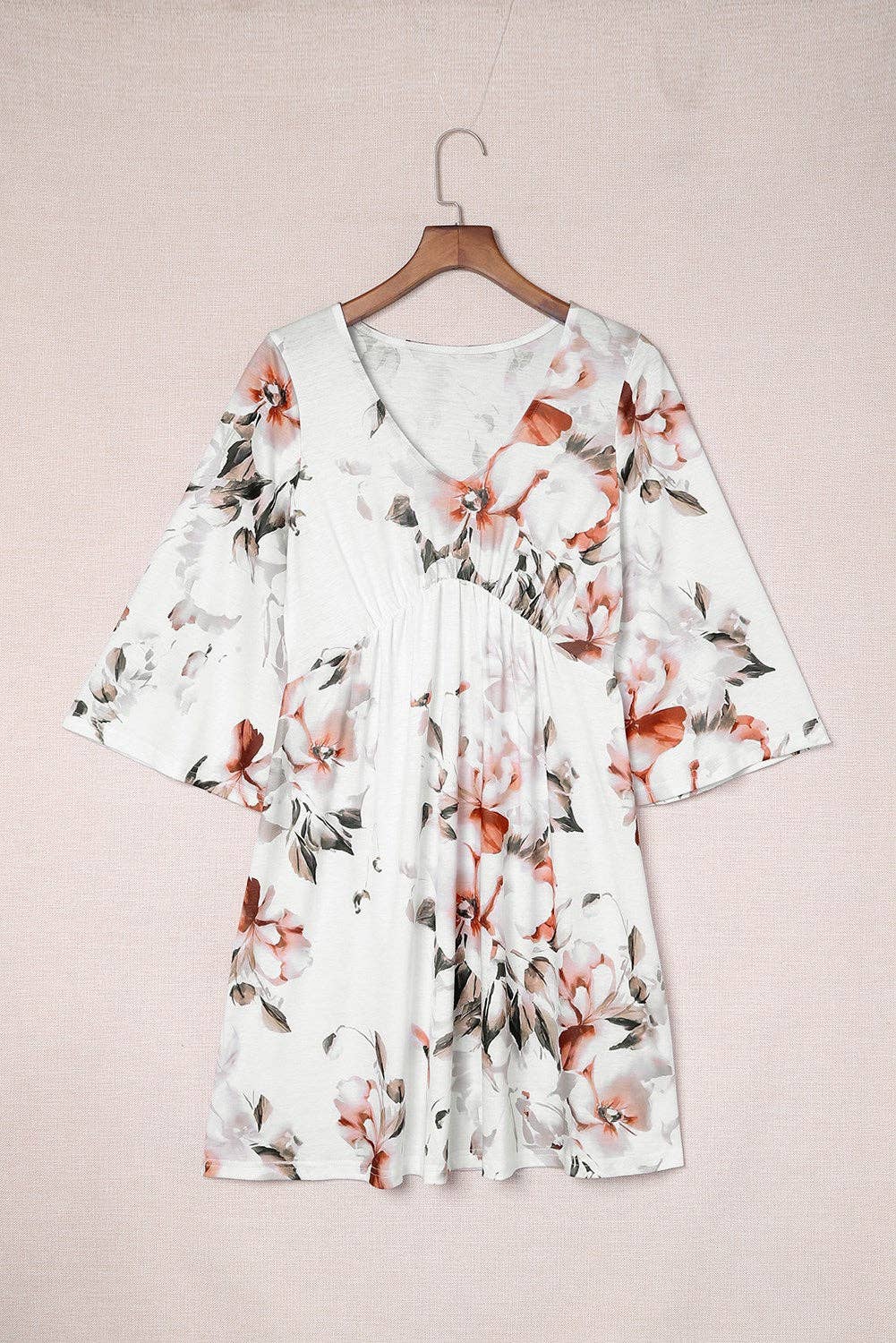 Floral 3/4 Sleeve Empire Dress