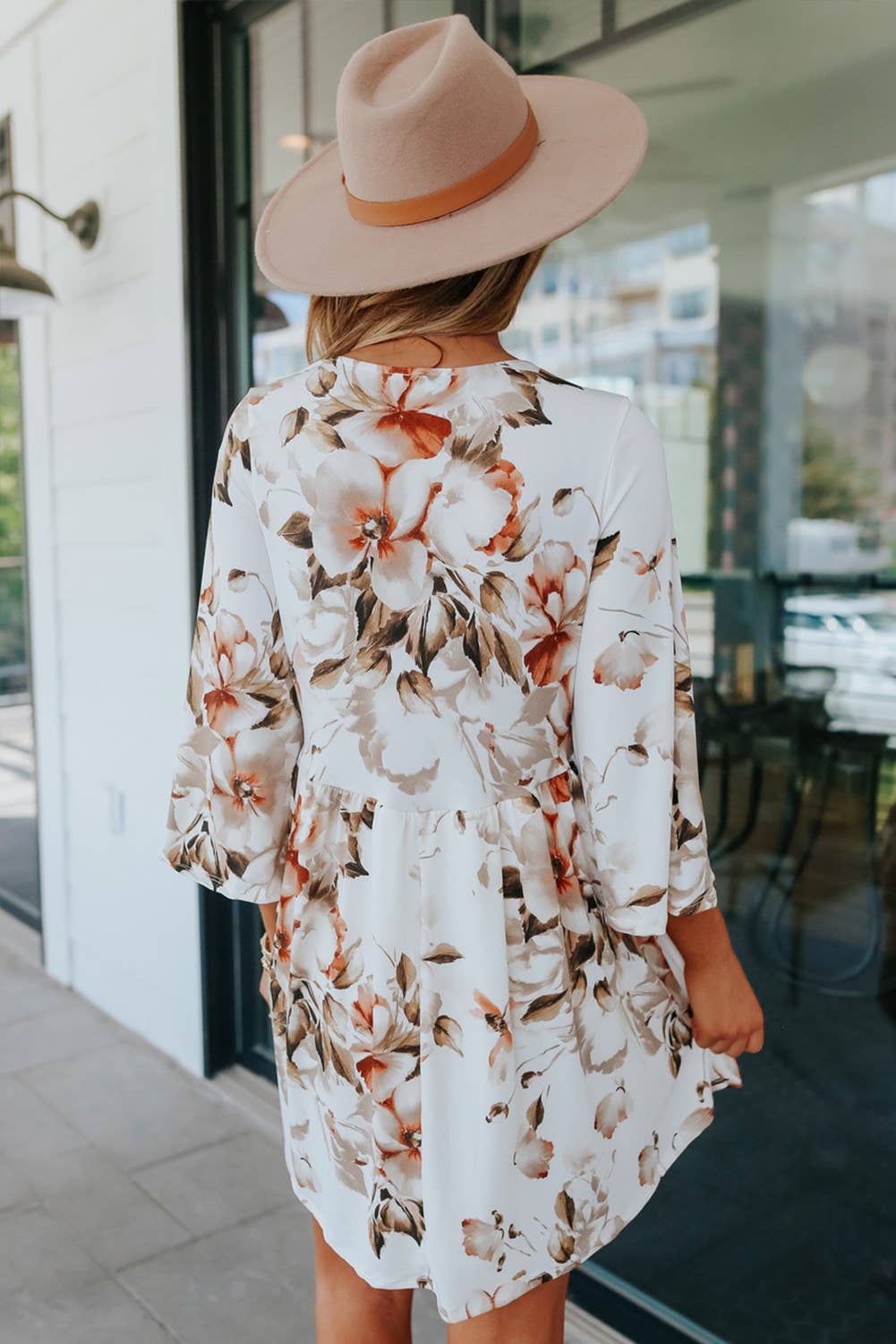 Floral 3/4 Sleeve Empire Dress