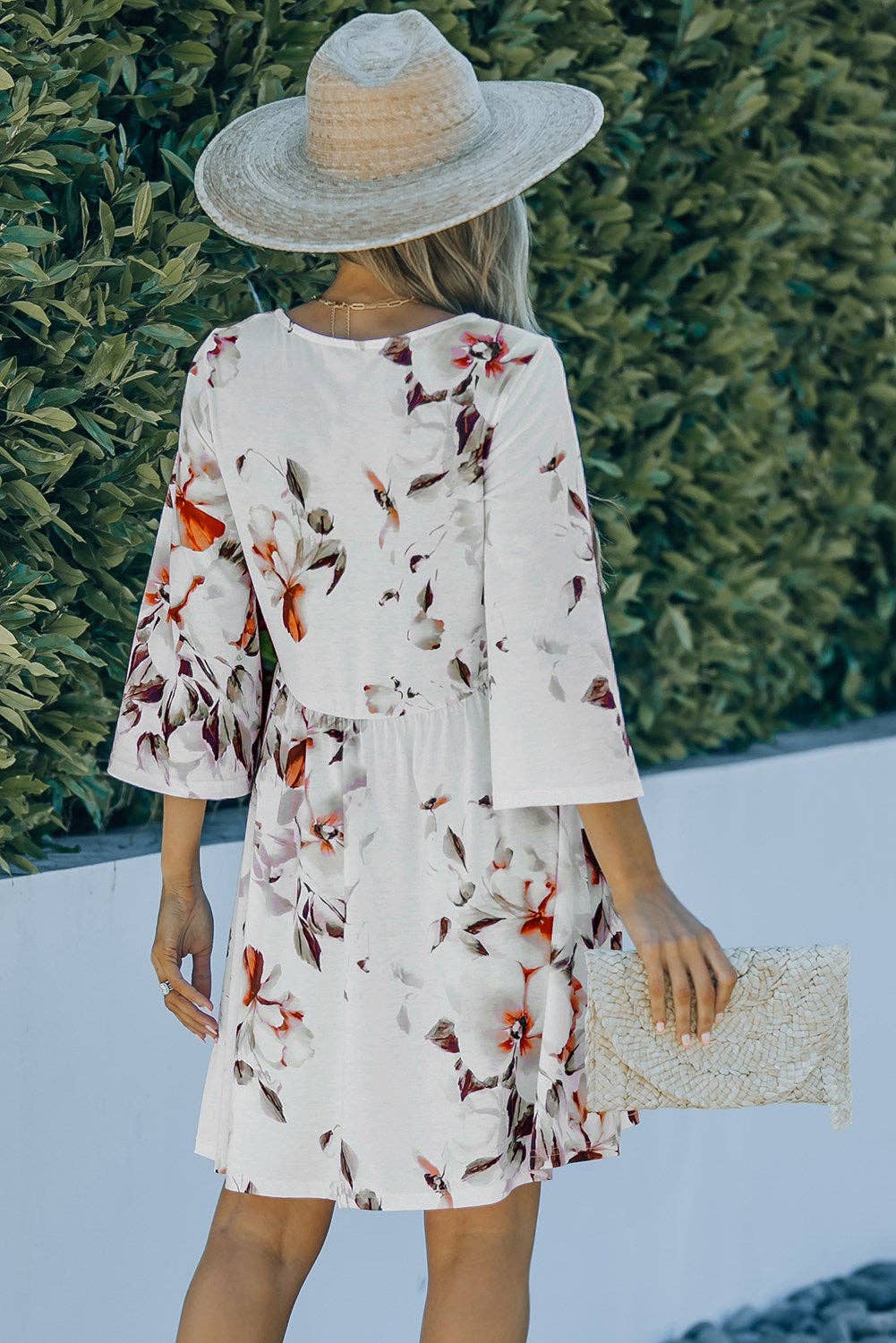 Floral 3/4 Sleeve Empire Dress