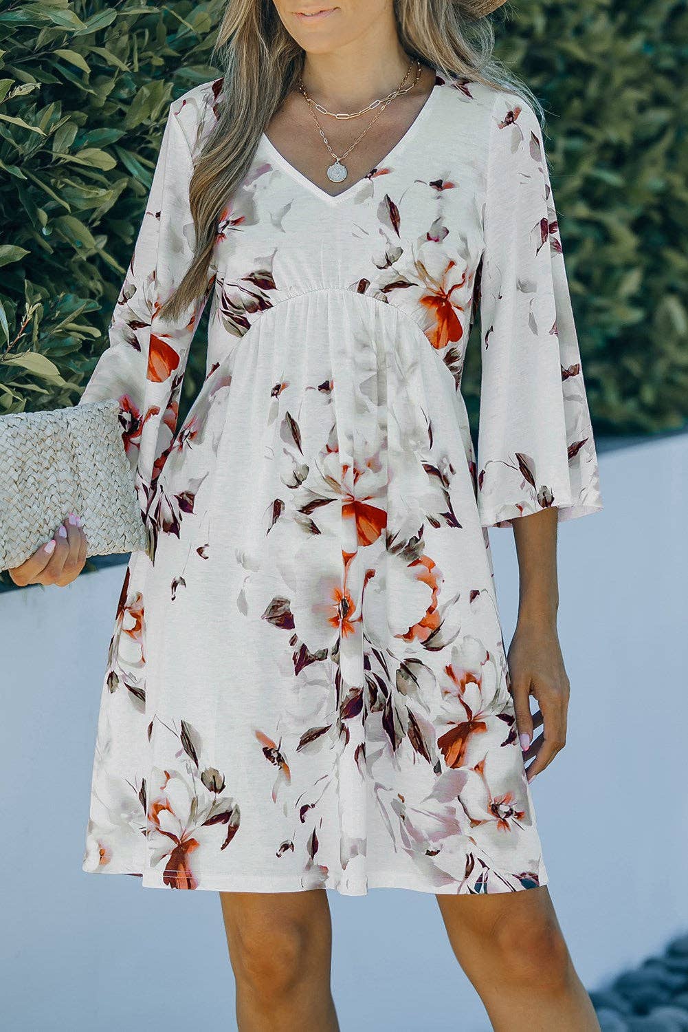 Floral 3/4 Sleeve Empire Dress