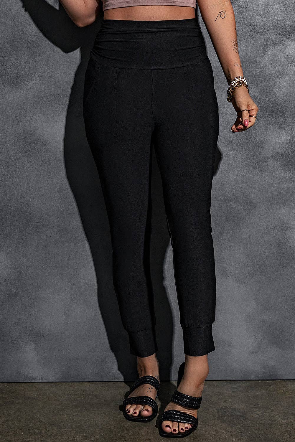 Pleated High Waist Pocket Leggings Pants